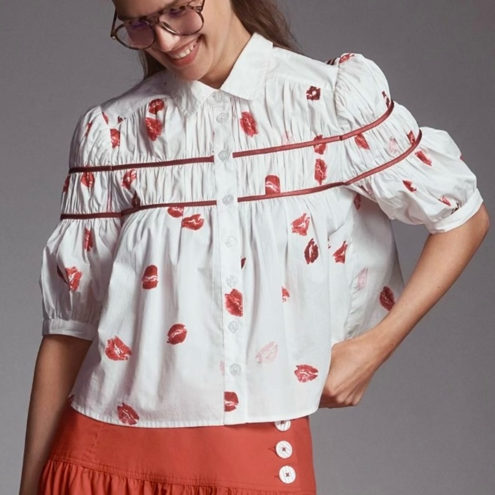 Anthropologie Maeve The Leandra Shirred Yoke Blouse Small NWT